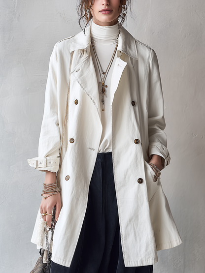 Classic Ivory Double-Breasted Trench Coat