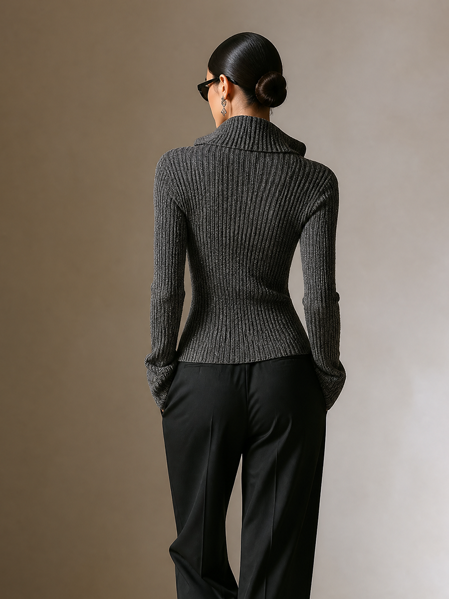 Women's Zip‑Front Cutout Knit Top