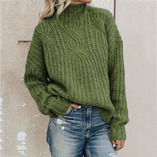 Turtleneck Cable Knit Long Sleeve Loose Sweater