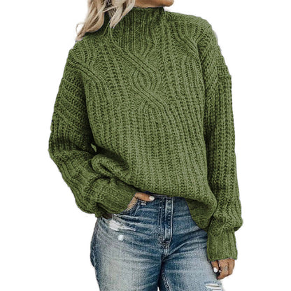 Turtleneck Cable Knit Long Sleeve Loose Sweater