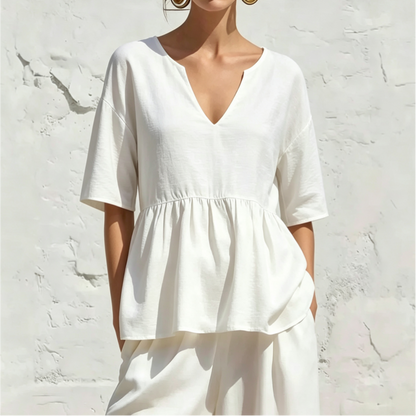 V-Neck Ruffle Sleeve Peplum Blouse