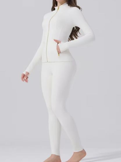 Body Shaping Yoga Set Gold Zip Up Jacket With Pockets