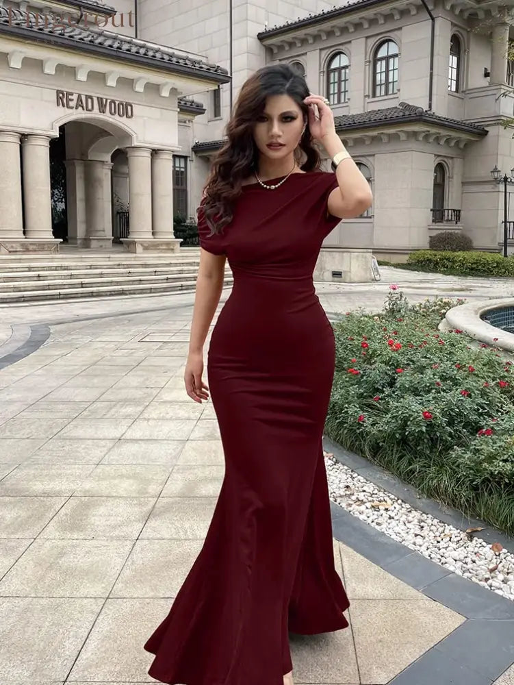 2025 Women’s Elegant Sleeveless Off Shoulder Bodycon Long Formal Party Evening Dress