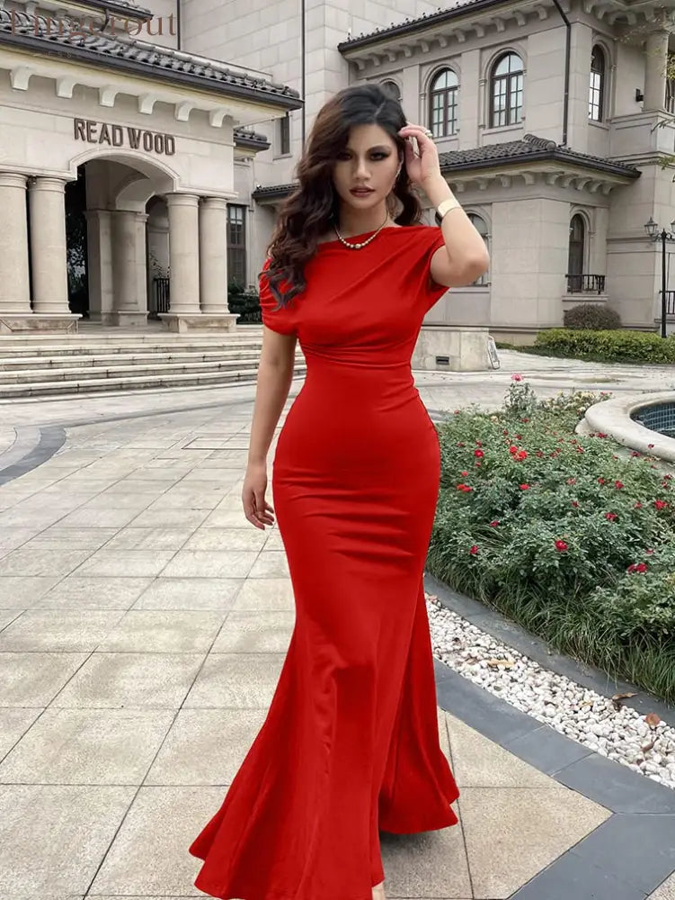 2025 Women’s Elegant Sleeveless Off Shoulder Bodycon Long Formal Party Evening Dress