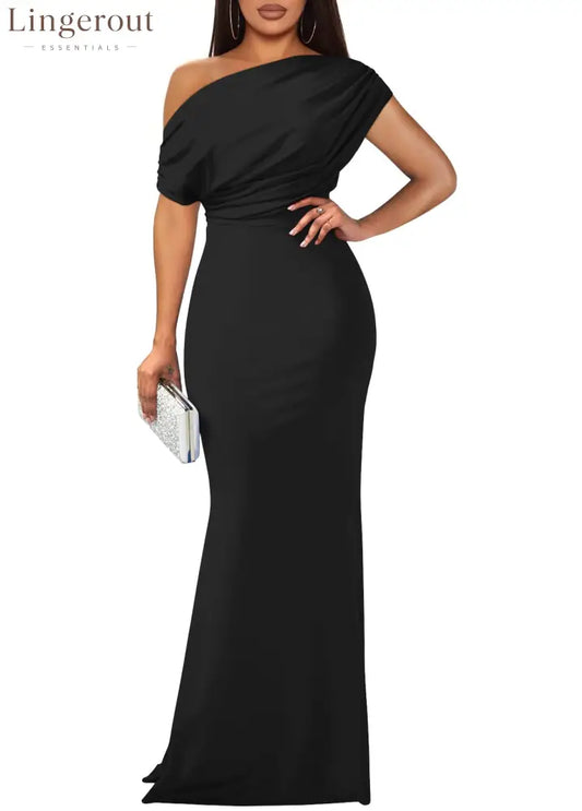 2025 Women’s Elegant Sleeveless Off Shoulder Bodycon Long Formal Party Evening Dress - Black / S / Sleeveless