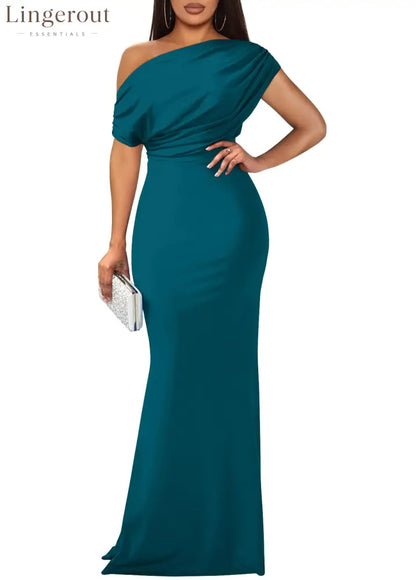 2025 Women’s Elegant Sleeveless Off Shoulder Bodycon Long Formal Party Evening Dress - Peacock Blue / S / Sleeveless