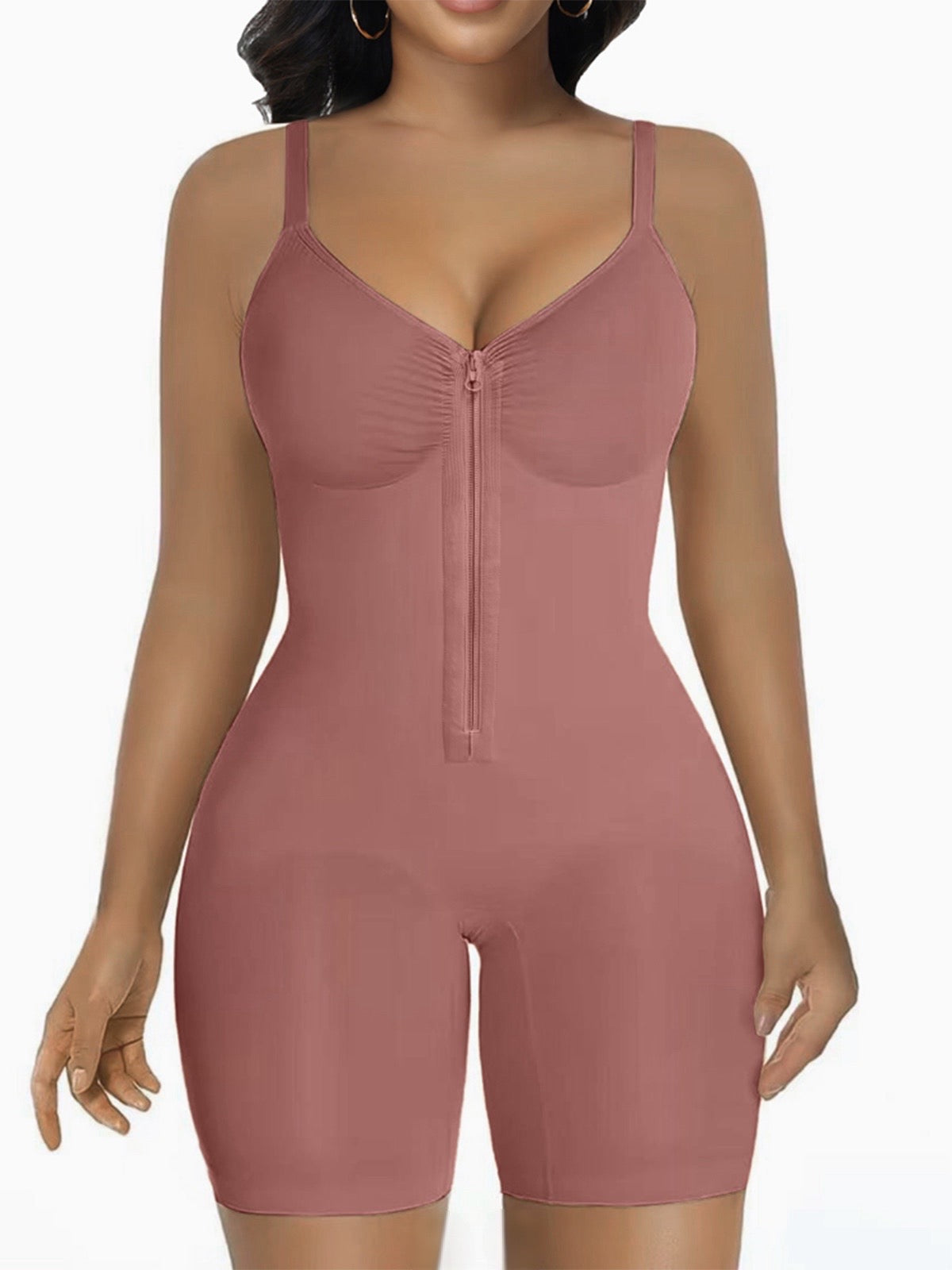 Women's High Elastic Zipper Adjustable Straps Breathable Mesh Design Tummy Control Body Shaper