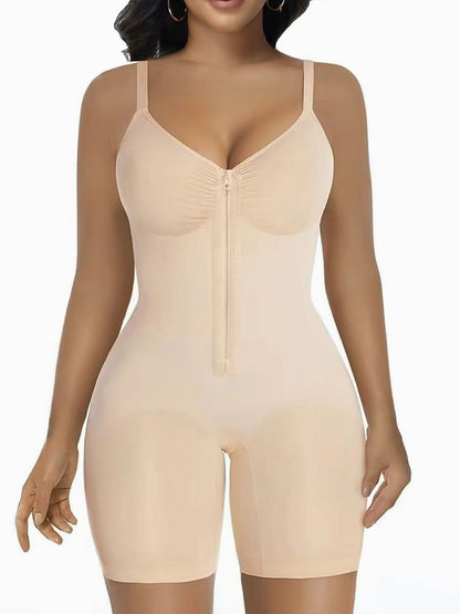 Women's High Elastic Zipper Adjustable Straps Breathable Mesh Design Tummy Control Body Shaper