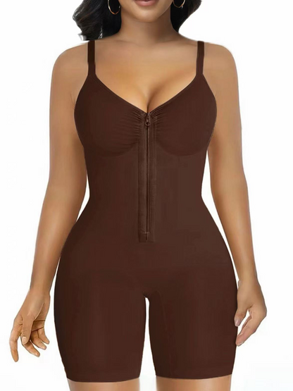 Women's High Elastic Zipper Adjustable Straps Breathable Mesh Design Tummy Control Body Shaper