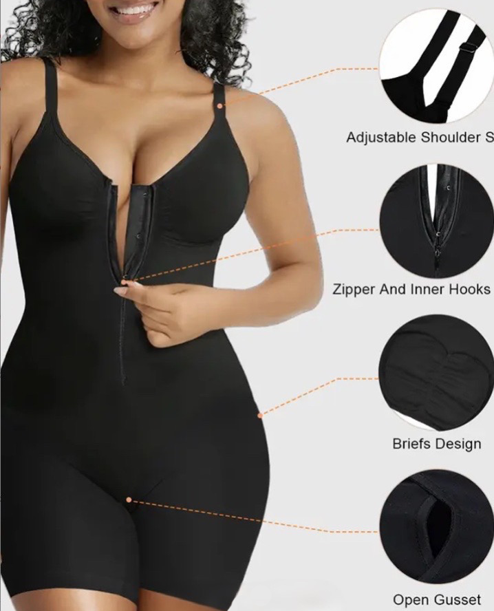 Women's High Elastic Zipper Adjustable Straps Breathable Mesh Design Tummy Control Body Shaper