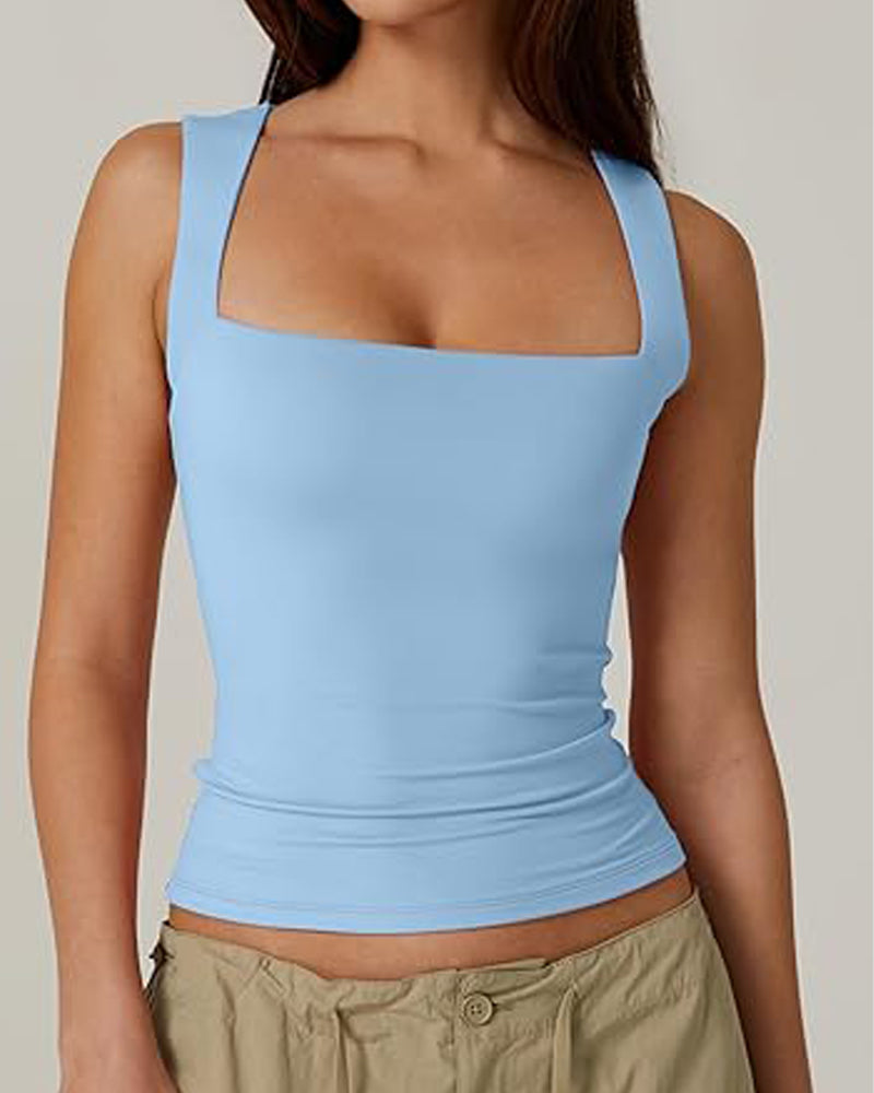 Hugmecurve® Women's Basic Square Neck Sleeveless Double-Layer Tank Tops Shaping Vest