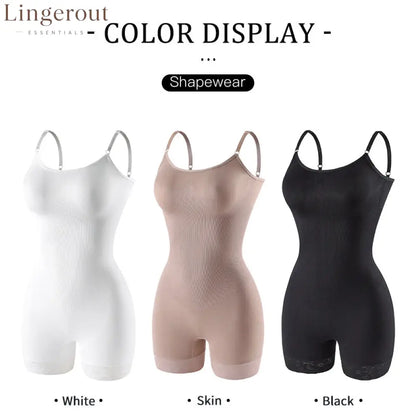 360° Strong Tummy Control Shapewear Bodysuit Spaghetti Strap Butt Lifting Lace Hem Body Shaper