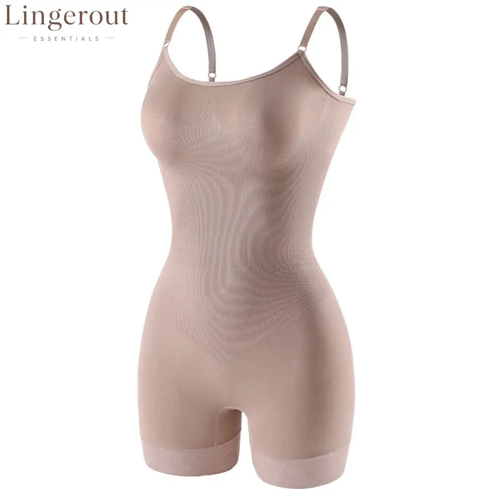 360° Strong Tummy Control Shapewear Bodysuit Spaghetti Strap Butt Lifting Lace Hem Body Shaper - Color / S