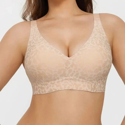Hugmecurve Wireless Leopard V-Neck Contour Bra
