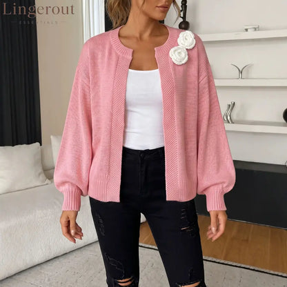 3D Floral Cropped Knit Cardigan