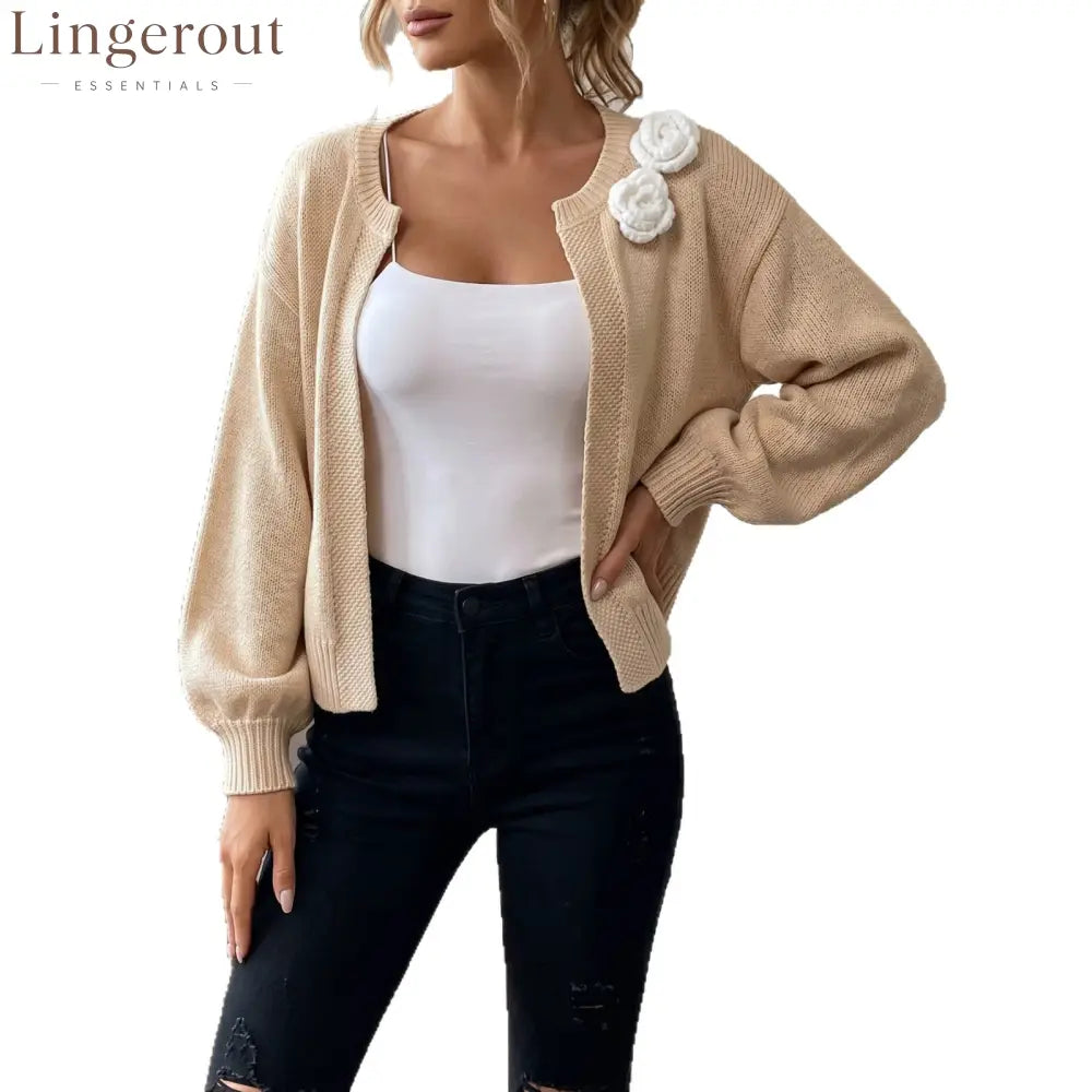 3D Floral Cropped Knit Cardigan
