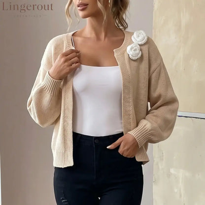 3D Floral Cropped Knit Cardigan