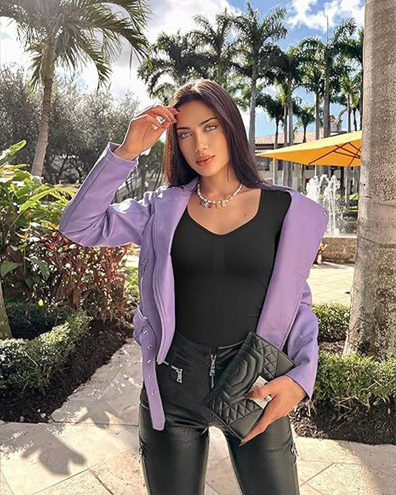 Hugmecurve® Seamless Long Sleeve V-Neck Sculpting Bodysuit