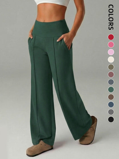 Women's Plain Loose Straight Leg Pants, Wide Leg High Waist Sporty Casual Sweatpants with Pockets