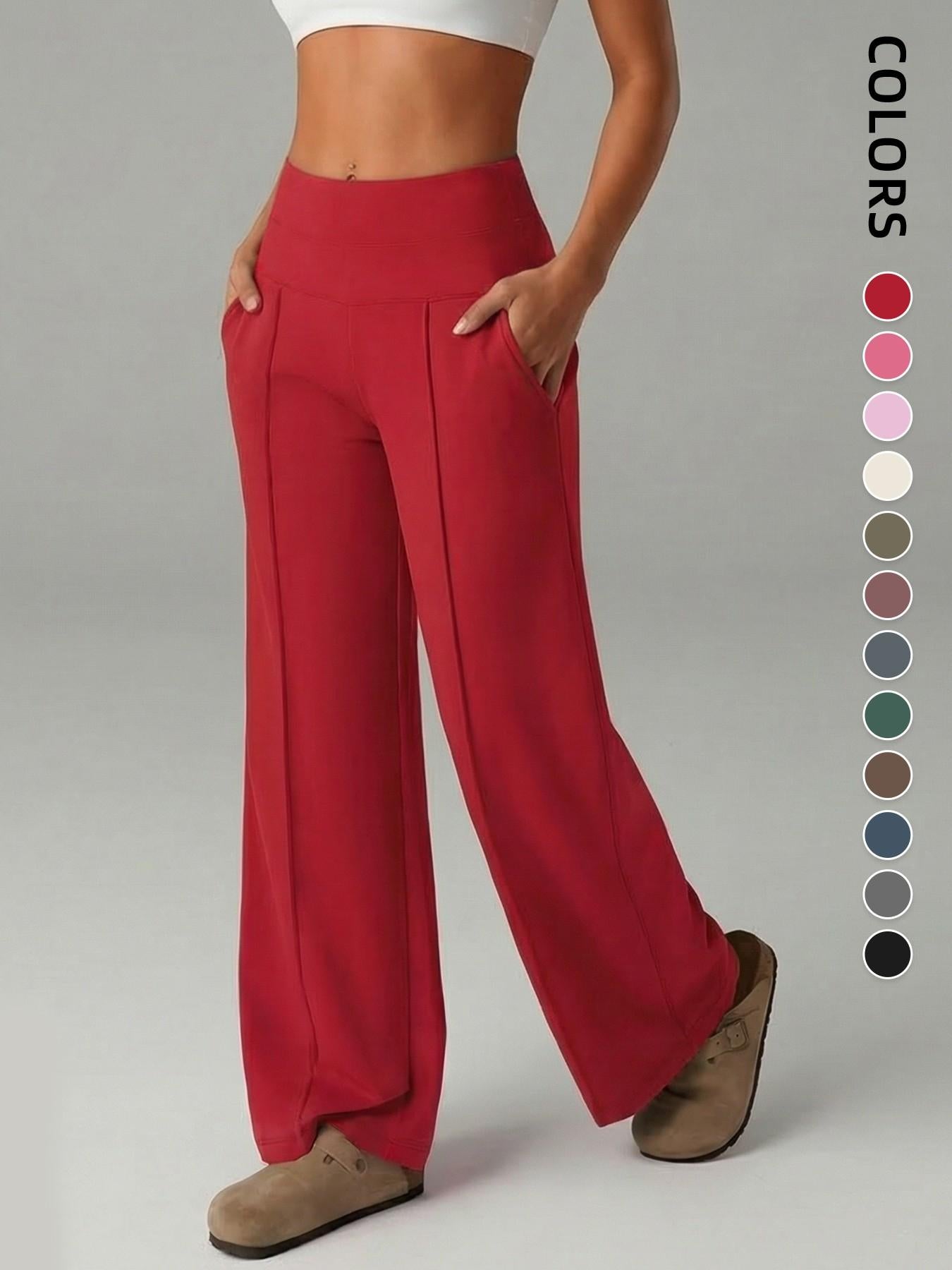 Women's Plain Loose Straight Leg Pants, Wide Leg High Waist Sporty Casual Sweatpants with Pockets