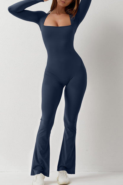 Hugmecurve Jumpsuits for Women Square Neck Wide Leg Full Length Romper Playsuit