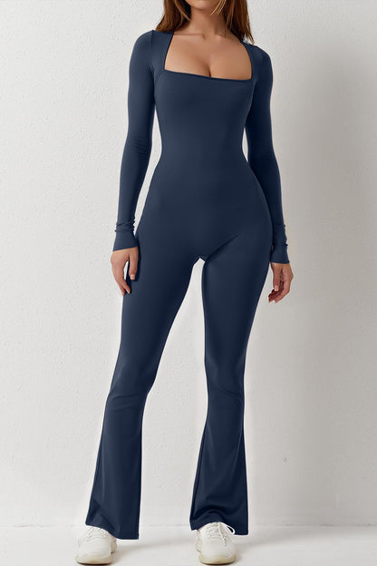 Hugmecurve Jumpsuits for Women Square Neck Wide Leg Full Length Romper Playsuit