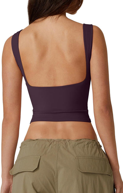 Hugmecurve Women's Sexy Open Back Sleeveless Crop Tank High Neck Slim Fit Cropped Tee Shirt Y2k Tops