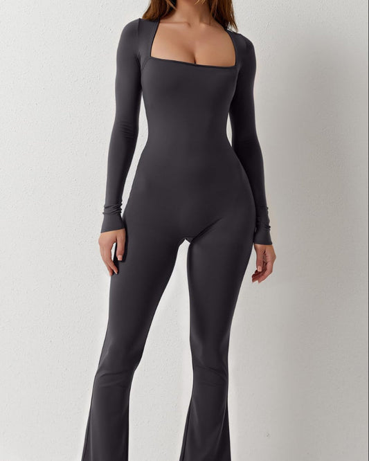 Hugmecurve Jumpsuits for Women Square Neck Wide Leg Full Length Romper Playsuit