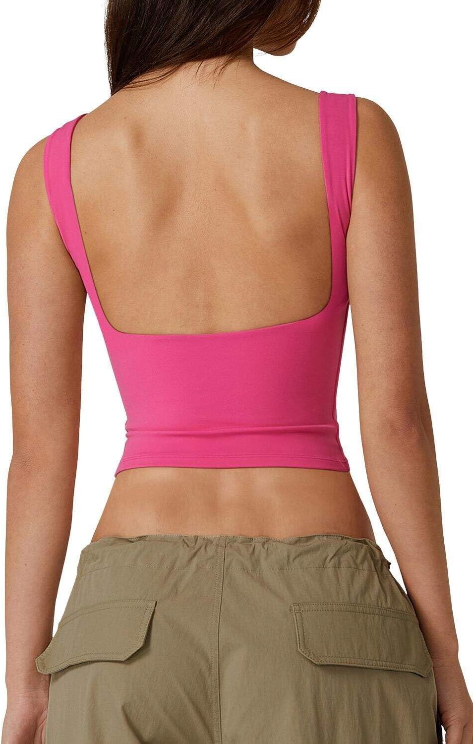Hugmecurve Women's Sexy Open Back Sleeveless Crop Tank High Neck Slim Fit Cropped Tee Shirt Y2k Tops