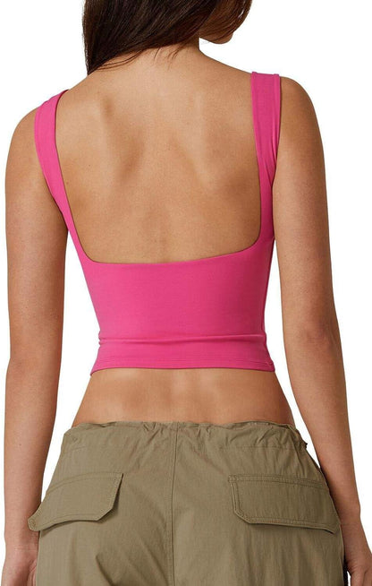 Hugmecurve Women's Sexy Open Back Sleeveless Crop Tank High Neck Slim Fit Cropped Tee Shirt Y2k Tops