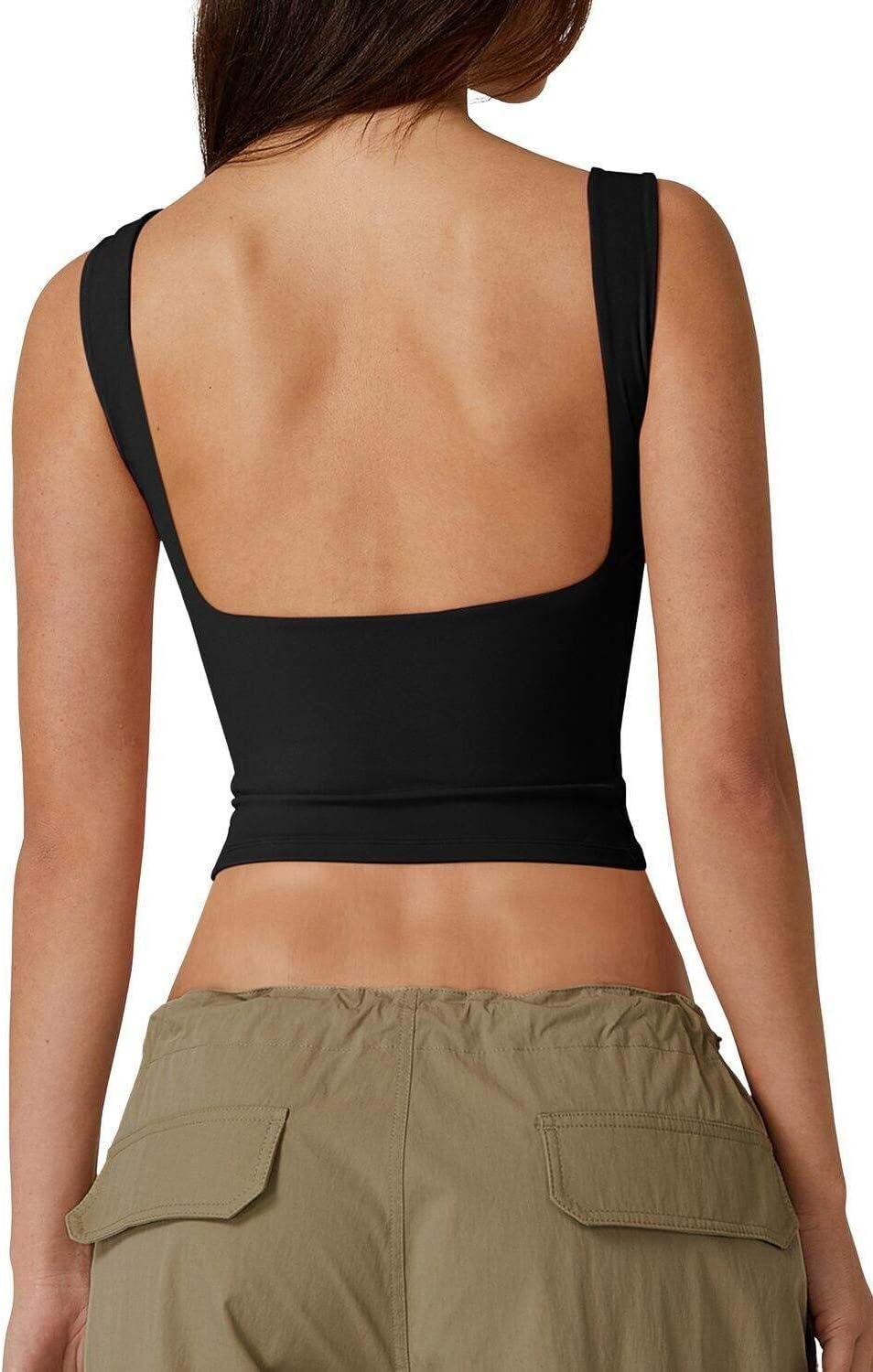 Hugmecurve Women's Sexy Open Back Sleeveless Crop Tank High Neck Slim Fit Cropped Tee Shirt Y2k Tops