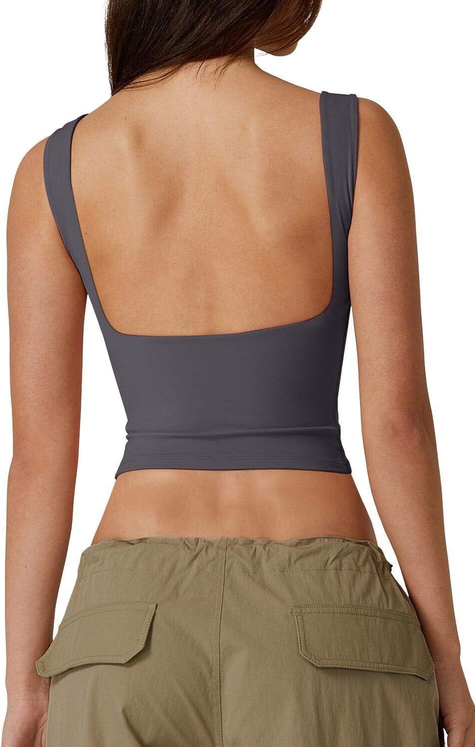 Hugmecurve Women's Sexy Open Back Sleeveless Crop Tank High Neck Slim Fit Cropped Tee Shirt Y2k Tops