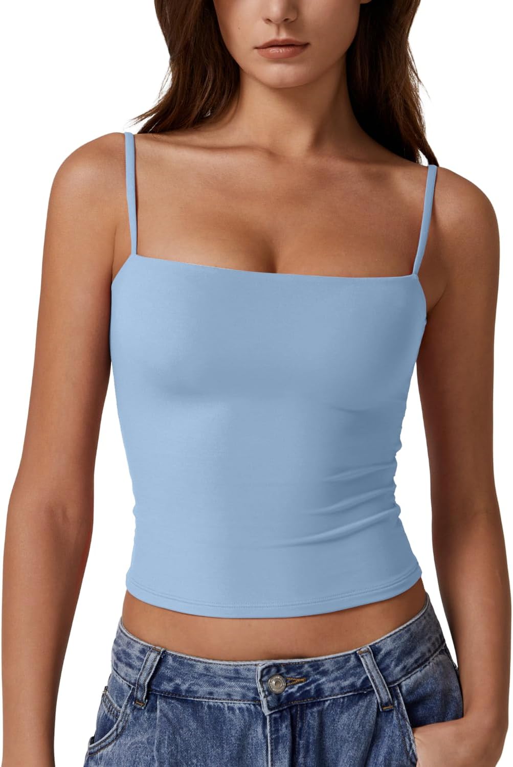 Hugmecurve Women's Double Lined Basic Tank Top Adjustable Spaghetti Straps Sleeveless Camisole Shirts