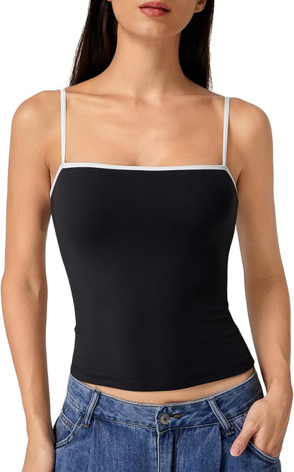Hugmecurve Women's Double Lined Basic Tank Top Adjustable Spaghetti Straps Sleeveless Camisole Shirts