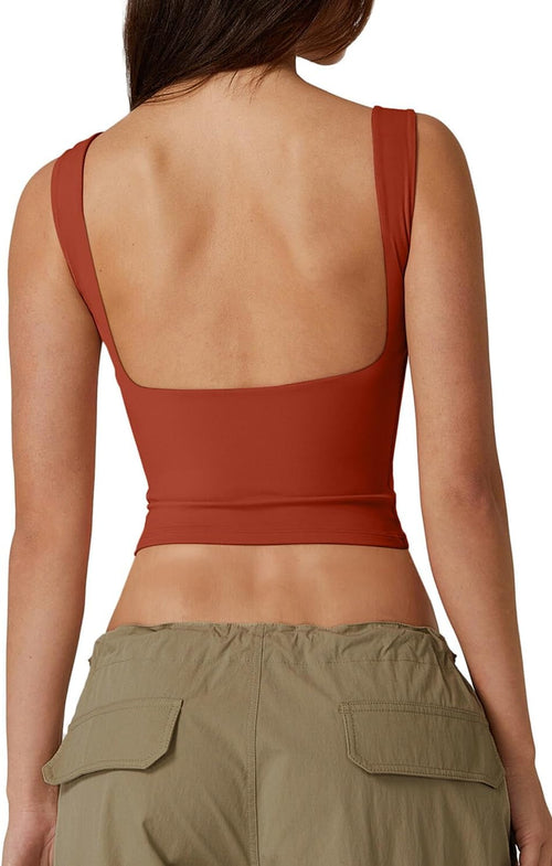Hugmecurve Women's Sexy Open Back Sleeveless Crop Tank High Neck Slim Fit Cropped Tee Shirt Y2k Tops