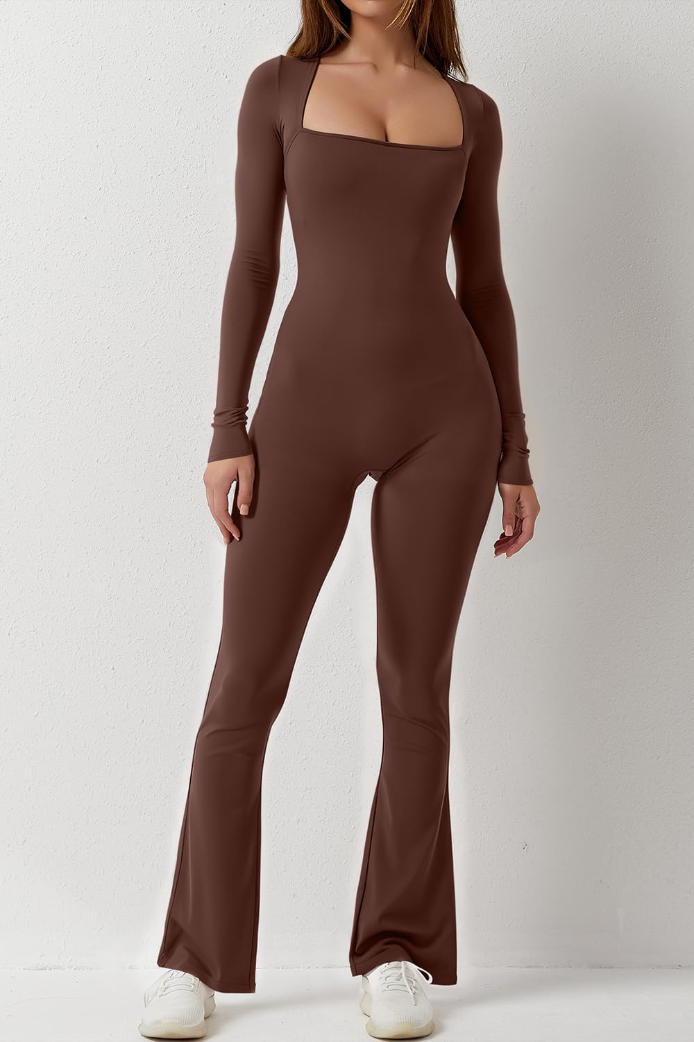 Hugmecurve Jumpsuits for Women Square Neck Wide Leg Full Length Romper Playsuit