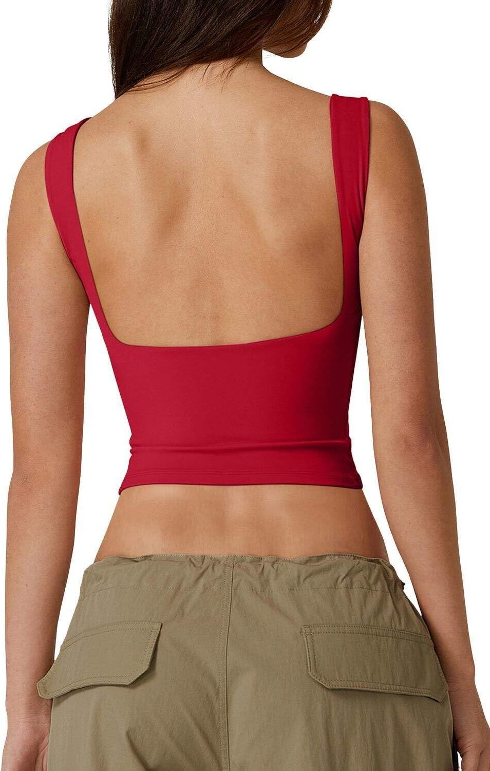 Hugmecurve Women's Sexy Open Back Sleeveless Crop Tank High Neck Slim Fit Cropped Tee Shirt Y2k Tops