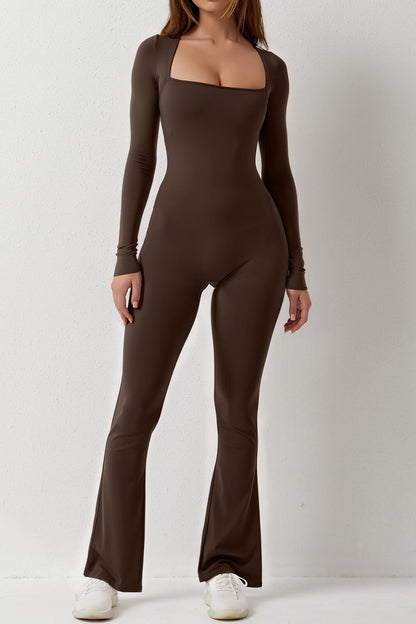 Hugmecurve Jumpsuits for Women Square Neck Wide Leg Full Length Romper Playsuit