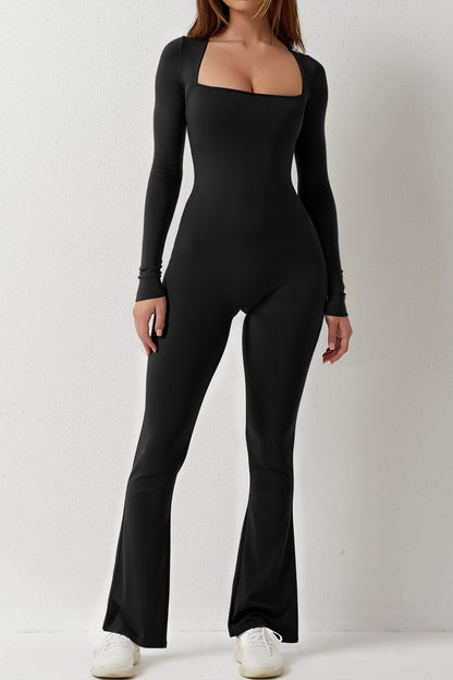 Hugmecurve Jumpsuits for Women Square Neck Wide Leg Full Length Romper Playsuit