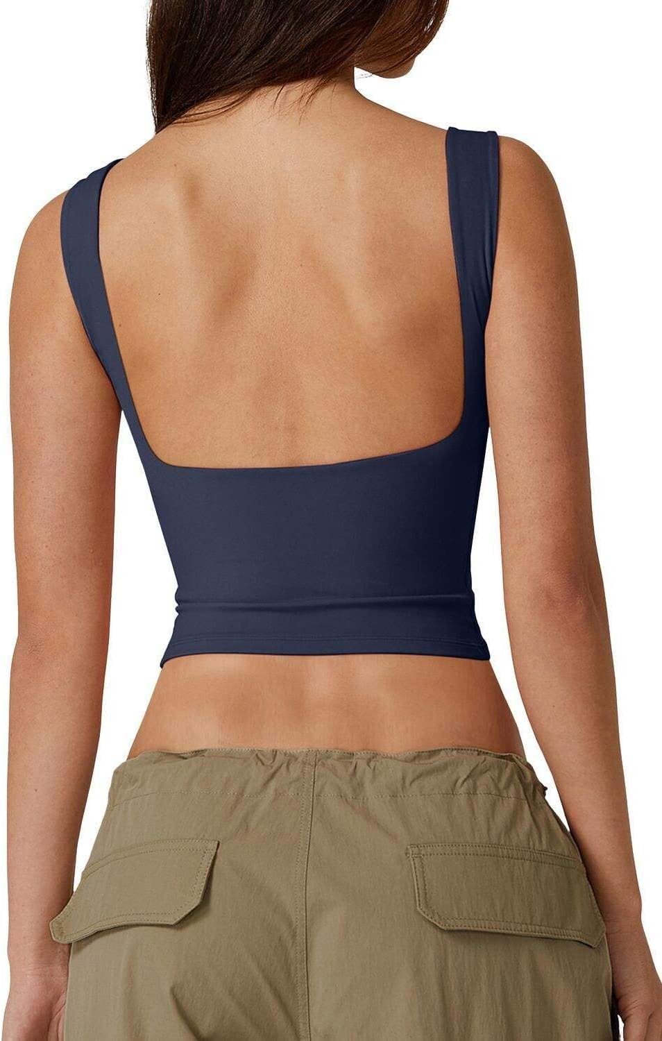 Hugmecurve Women's Sexy Open Back Sleeveless Crop Tank High Neck Slim Fit Cropped Tee Shirt Y2k Tops