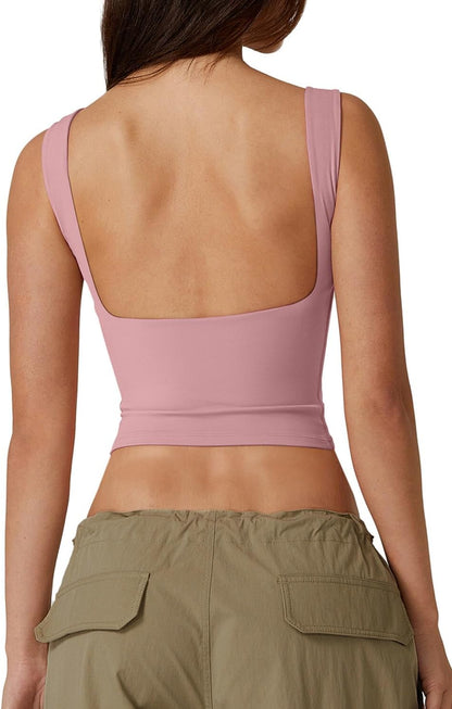 Hugmecurve Women's Sexy Open Back Sleeveless Crop Tank High Neck Slim Fit Cropped Tee Shirt Y2k Tops