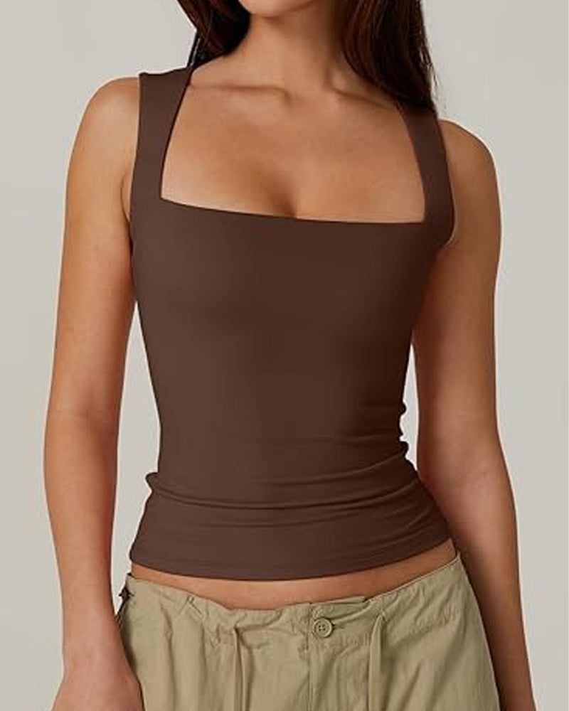 Hugmecurve® Women's Basic Square Neck Sleeveless Double-Layer Tank Tops Shaping Vest