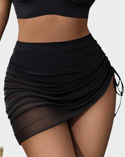 Hugmecurve Mesh High Waisted Tummy Control Sarong Wraps Bikini Set