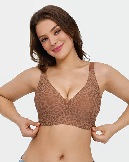Hugmecurve Wireless Leopard V-Neck Contour Bra