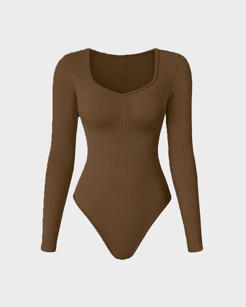 Hugmecurve® Seamless Long Sleeve V-Neck Sculpting Bodysuit