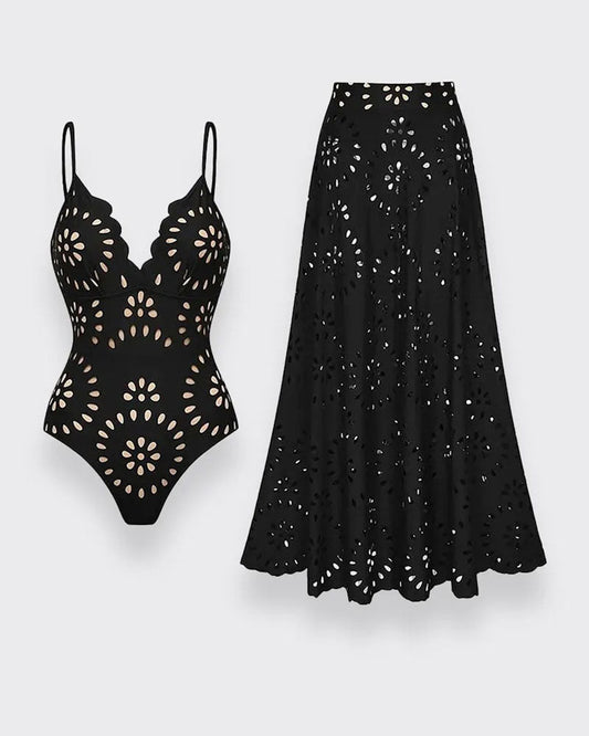 Hugmecurve® Flower Hollow One Piece Swimsuit and Skirt