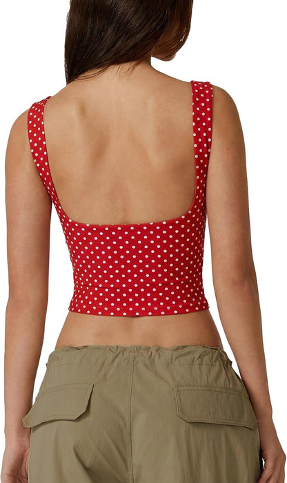 Hugmecurve Women's Sexy Open Back Sleeveless Crop Tank High Neck Slim Fit Cropped Tee Shirt Y2k Tops