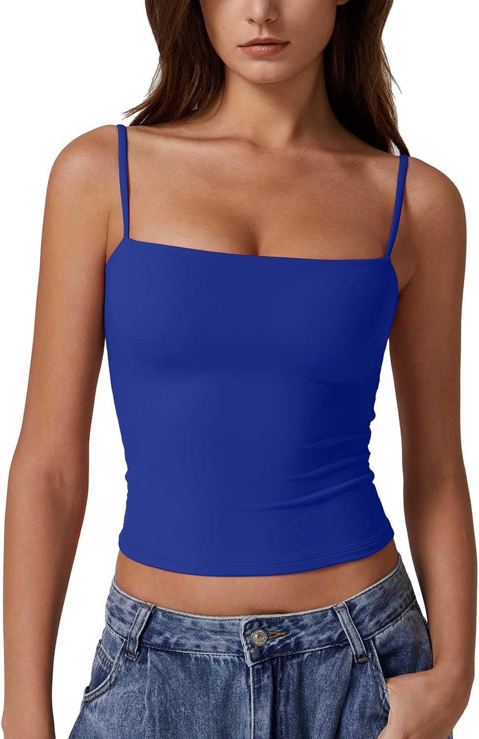 Hugmecurve Women's Double Lined Basic Tank Top Adjustable Spaghetti Straps Sleeveless Camisole Shirts