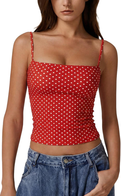 Hugmecurve Women's Double Lined Basic Tank Top Adjustable Spaghetti Straps Sleeveless Camisole Shirts