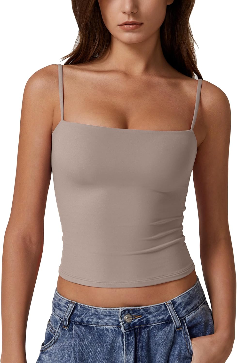 Hugmecurve Women's Double Lined Basic Tank Top Adjustable Spaghetti Straps Sleeveless Camisole Shirts